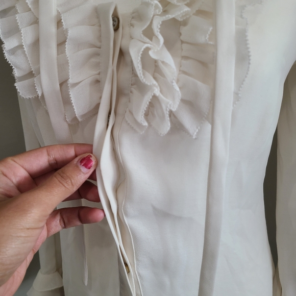BEBE WHITE RUFFLE BUTTON UP TOP - Picture 9 of 9